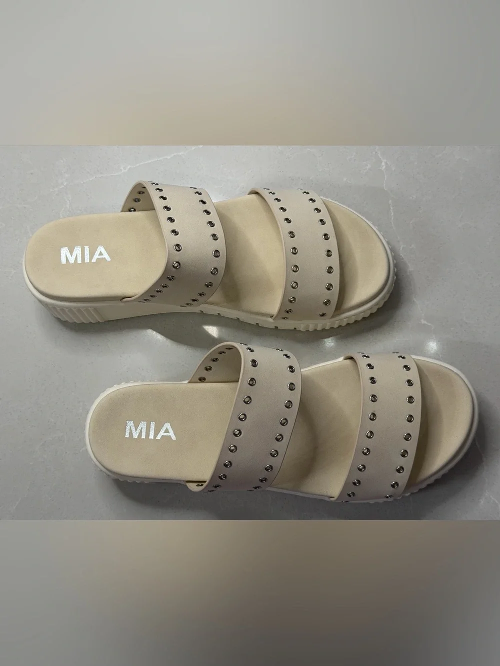 MIA Lexi-S Double Band Studded Eyelet Platform Slide Sandals 9M